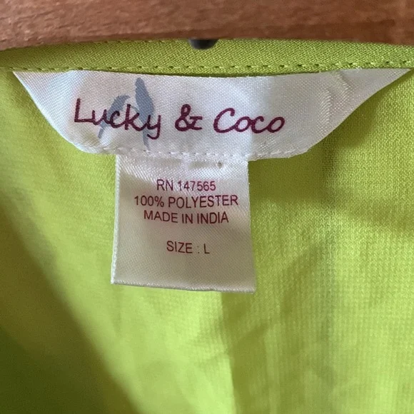 Lucky & Coco sz L Embroidered Lime Green beaded swimsuit coverup euc - Picture 4 of 6
